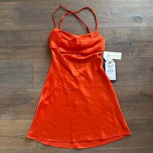 KATIA RAE Juniors' Medium Gathered Satin Slip Mini Dress in Orange